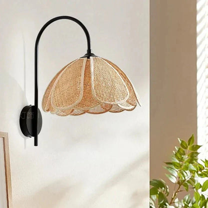 Natural Rattan Wall Light - Soft Floral Glow Lamp