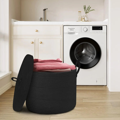 Big Natural Fabric Storage Basket with Top