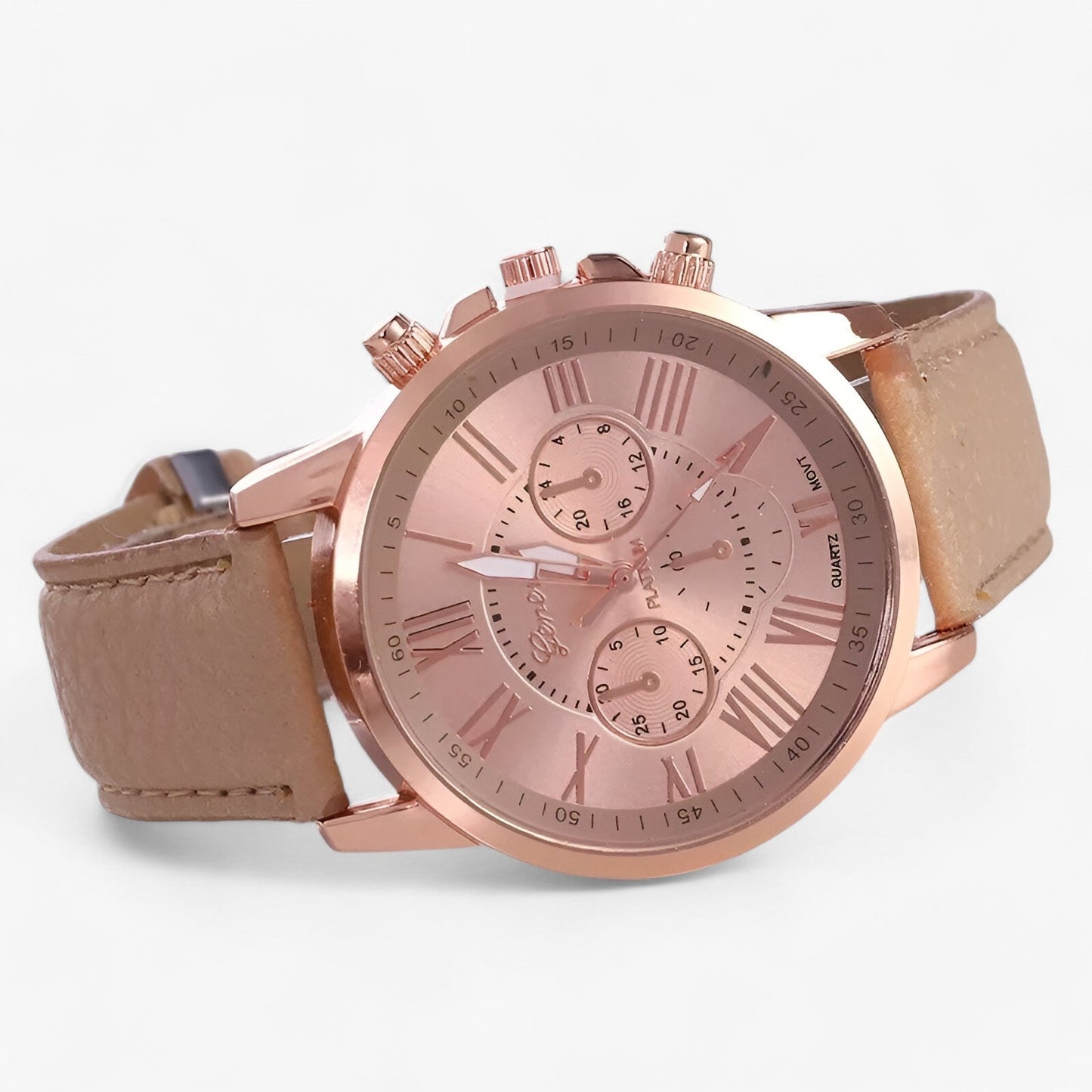Durable Brown Leather Ladies Watch 42mm