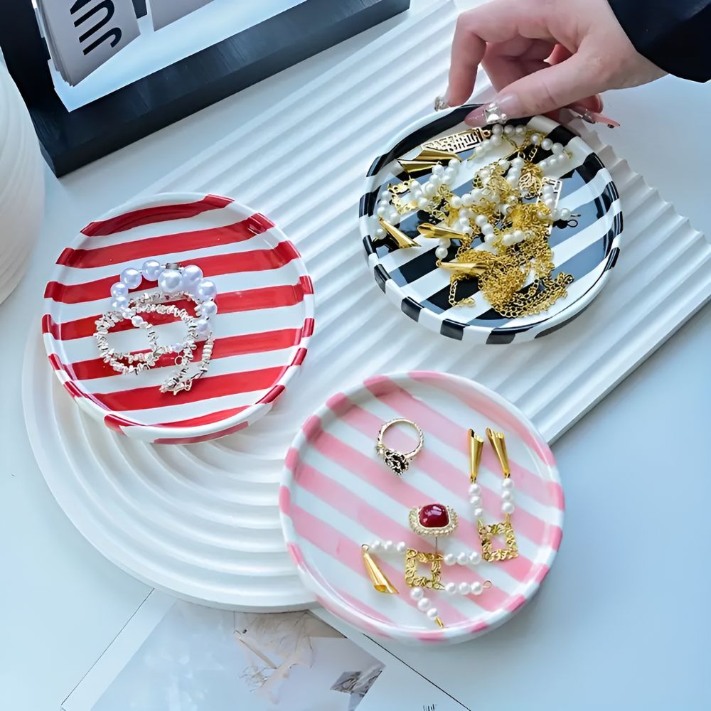 Decorative Porcelain Striped Jewellery Dish - Luxicro