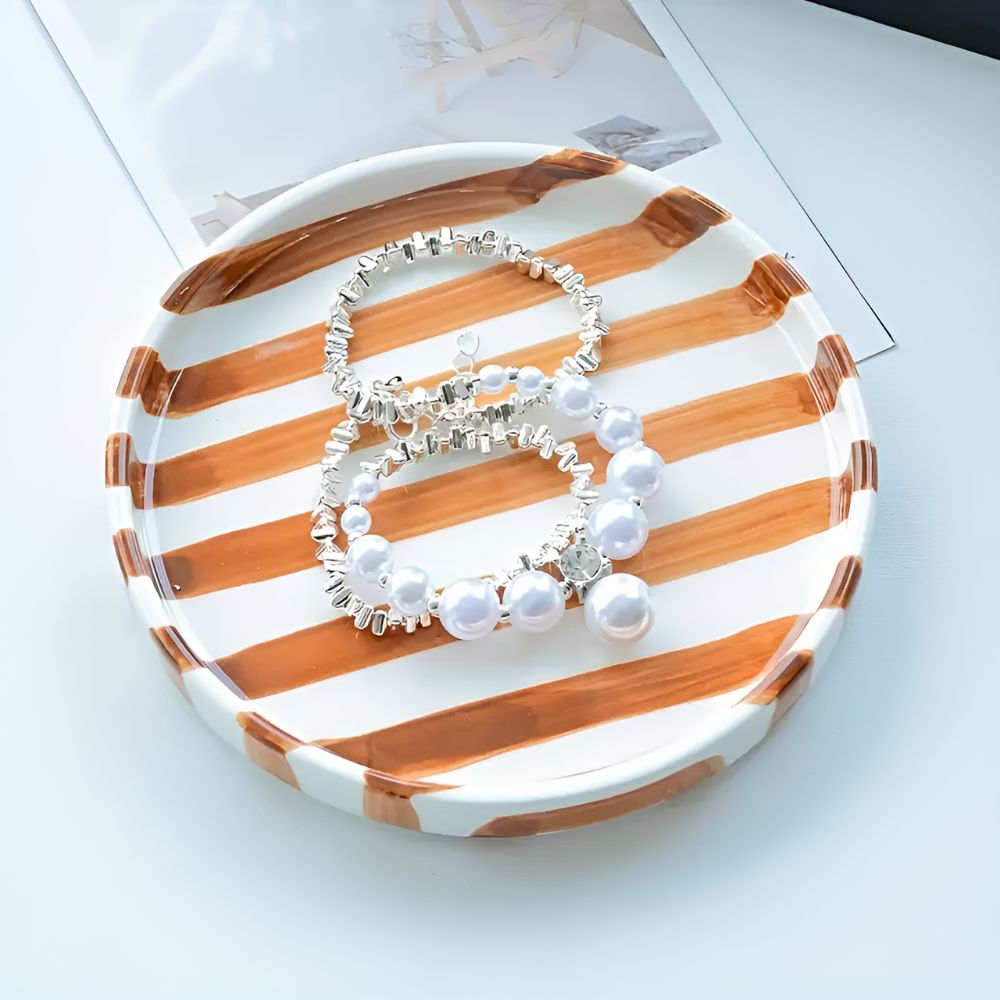 Decorative Porcelain Striped Jewellery Dish