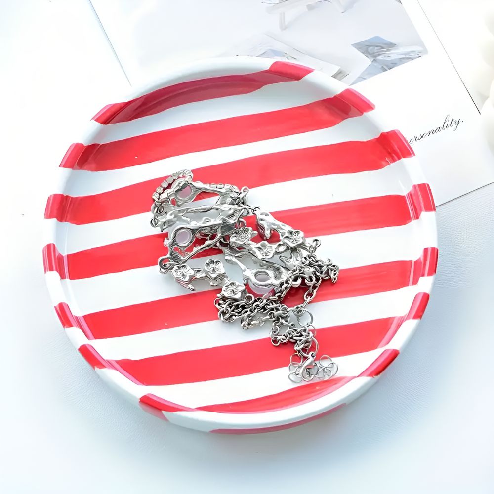 Decorative Porcelain Striped Jewellery Dish