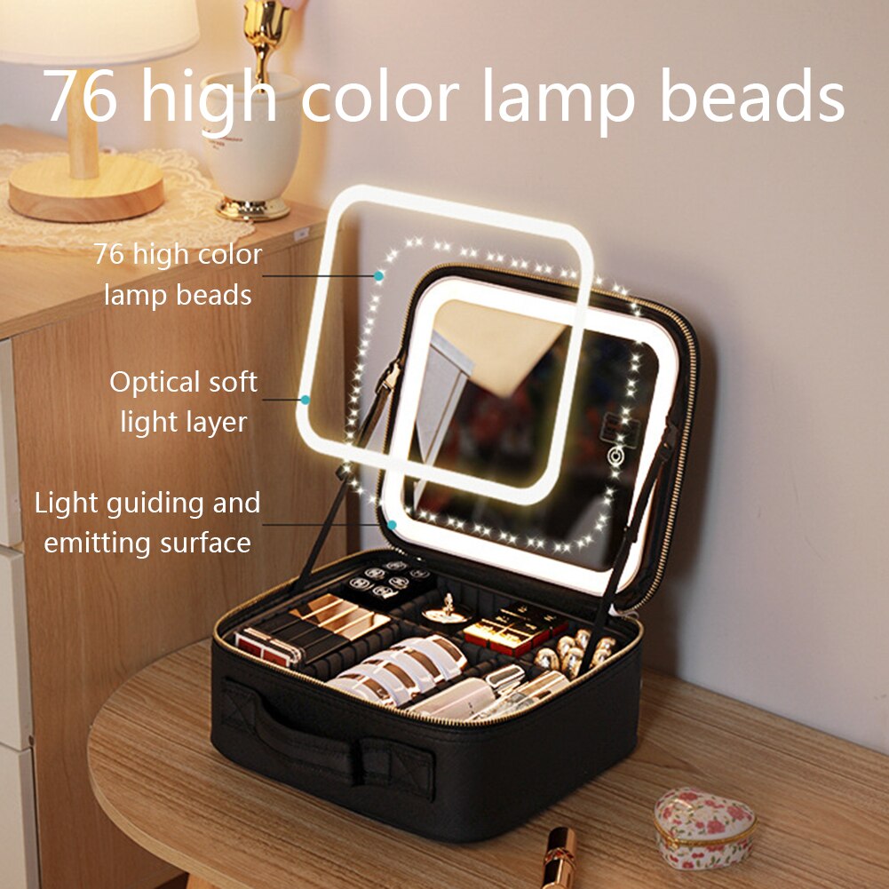 Compact Travel Makeup Organizer with LED Light & Mirror