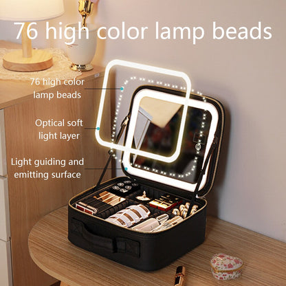 Compact Travel Makeup Organizer with LED Light & Mirror