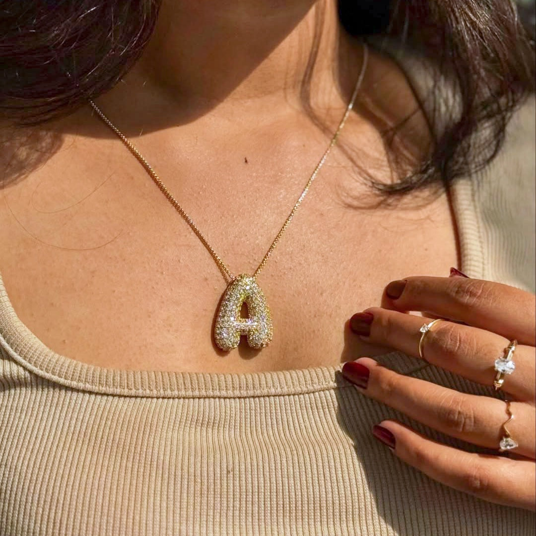 Sparkly Letter Diamond Pendent Necklace
