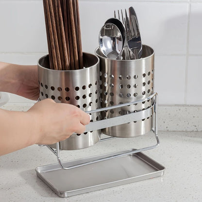 Silver Kitchen Tool Organizer with Drain - Luxicro