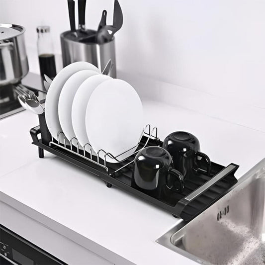 Compact Stainless Steel Dish Rack with Tray - Luxicro