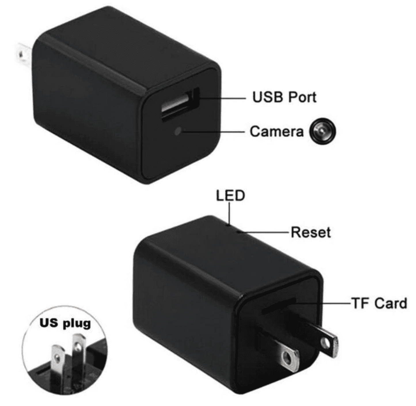 Mini 1080P Spy Camera USB Wall Adapter