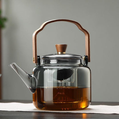 Luxury Glass Teapot with Wood Lid and Metal Infuser - Luxicro