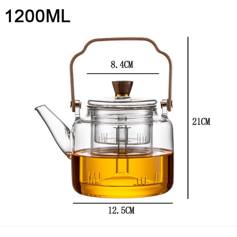 Luxury Glass Teapot with Wood Lid and Metal Infuser