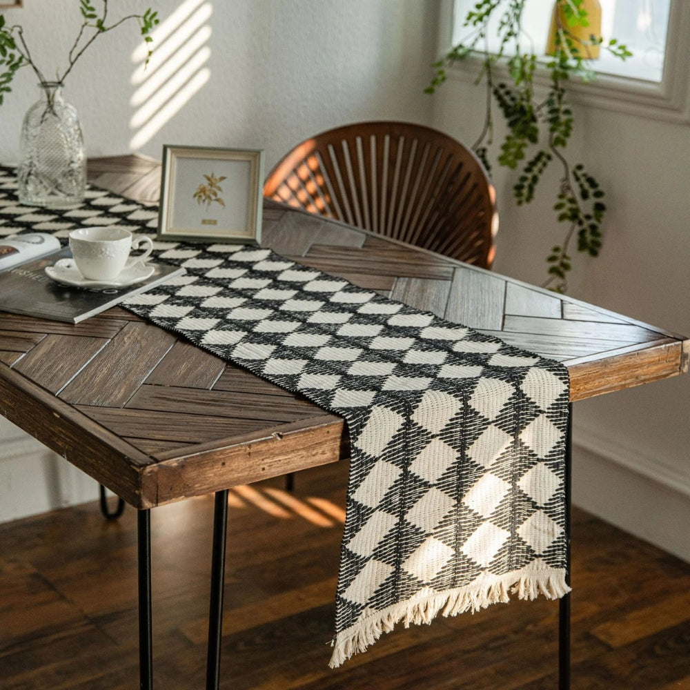 Embroidered Fringe Crystal Table Runner