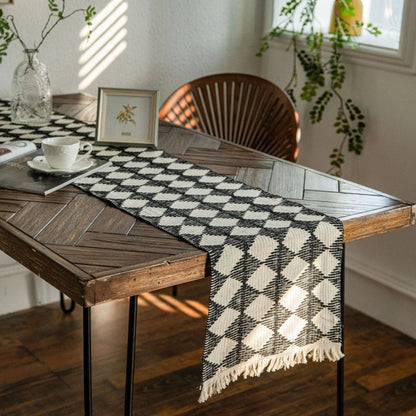 Embroidered Fringe Crystal Table Runner