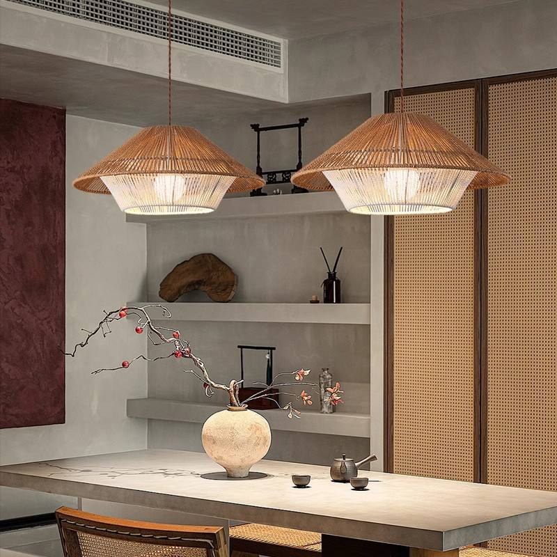 Natural Rattan Hanging Lamp Asian Style Decor - Luxicro