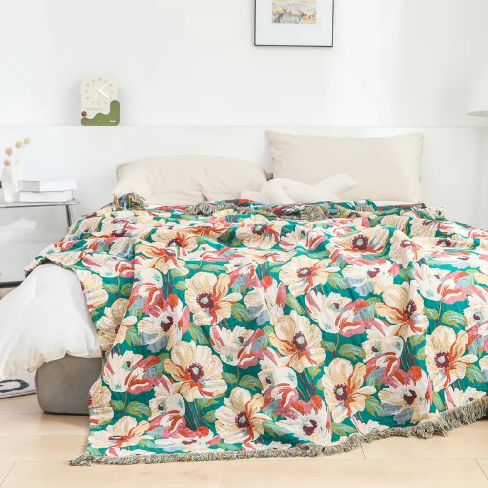 Bright Floral Throw Cotton Blanket - Luxicro