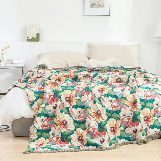 Bright Floral Throw Cotton Blanket - Luxicro