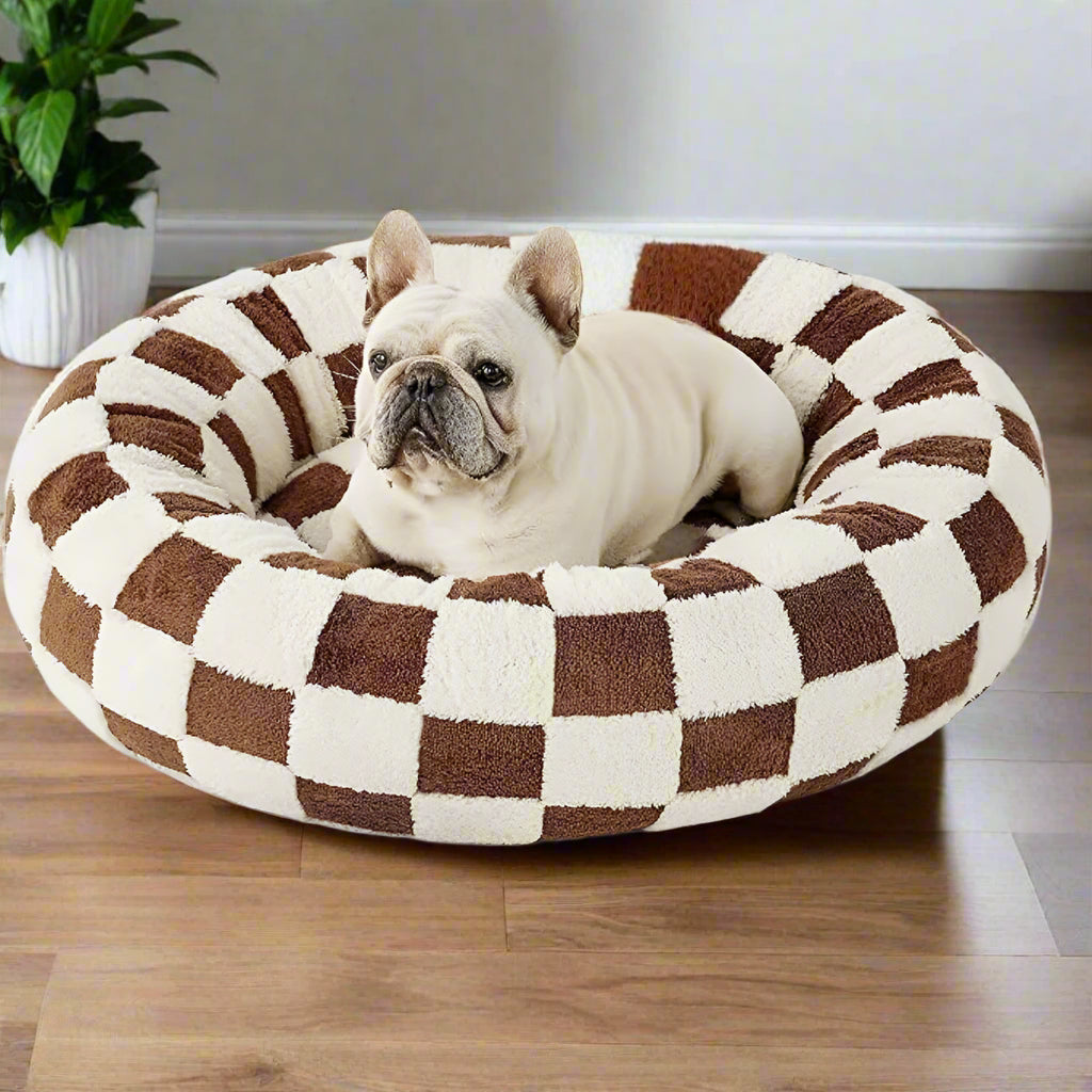 Cozy Plush Checkered Dog Bed