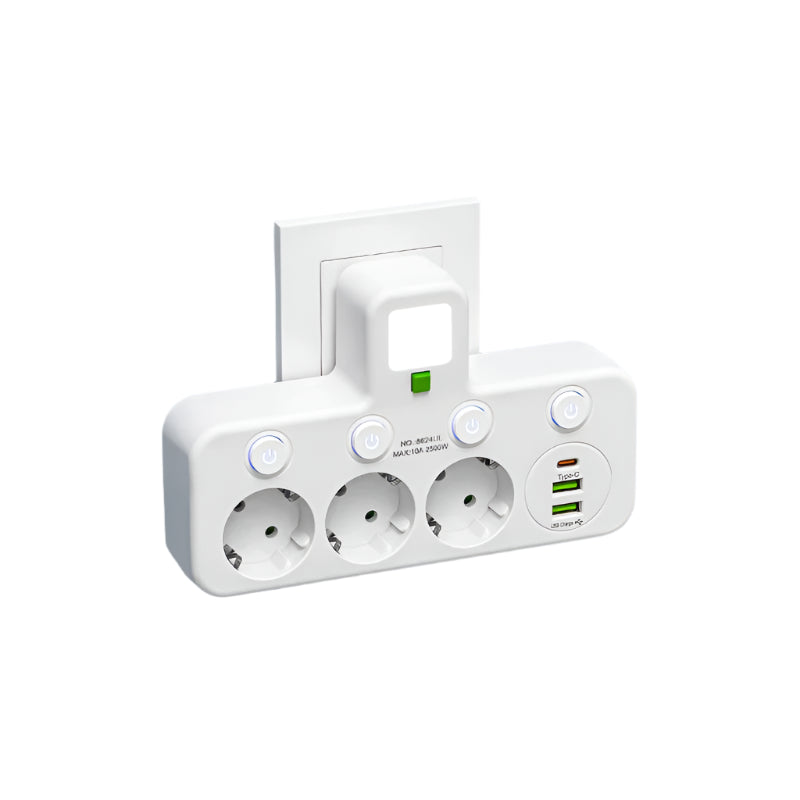 Safe 4 Outlet Power Strip with USB and Type C Protection