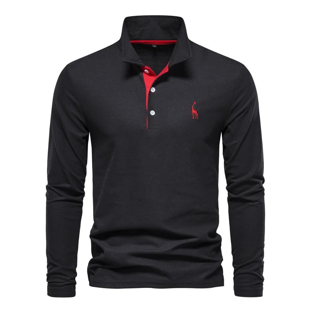 Comfortable Mens Long Sleeve Polo Shirt - Relaxed Fit Cotton