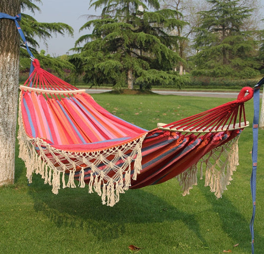 Big Backyard Stripe Cotton Hammock with Frame - Luxicro