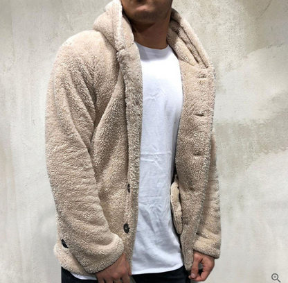 Cozy Mens Sherpa Hoodie - Soft Button Front Jacket