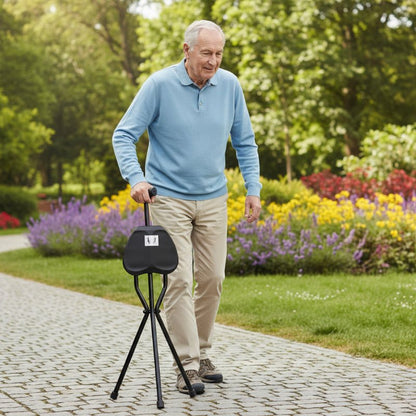 Compact Folding Cane with Built-in Stool