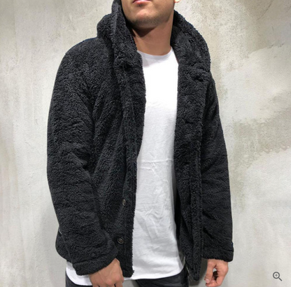 Cozy Mens Sherpa Hoodie - Soft Button Front Jacket