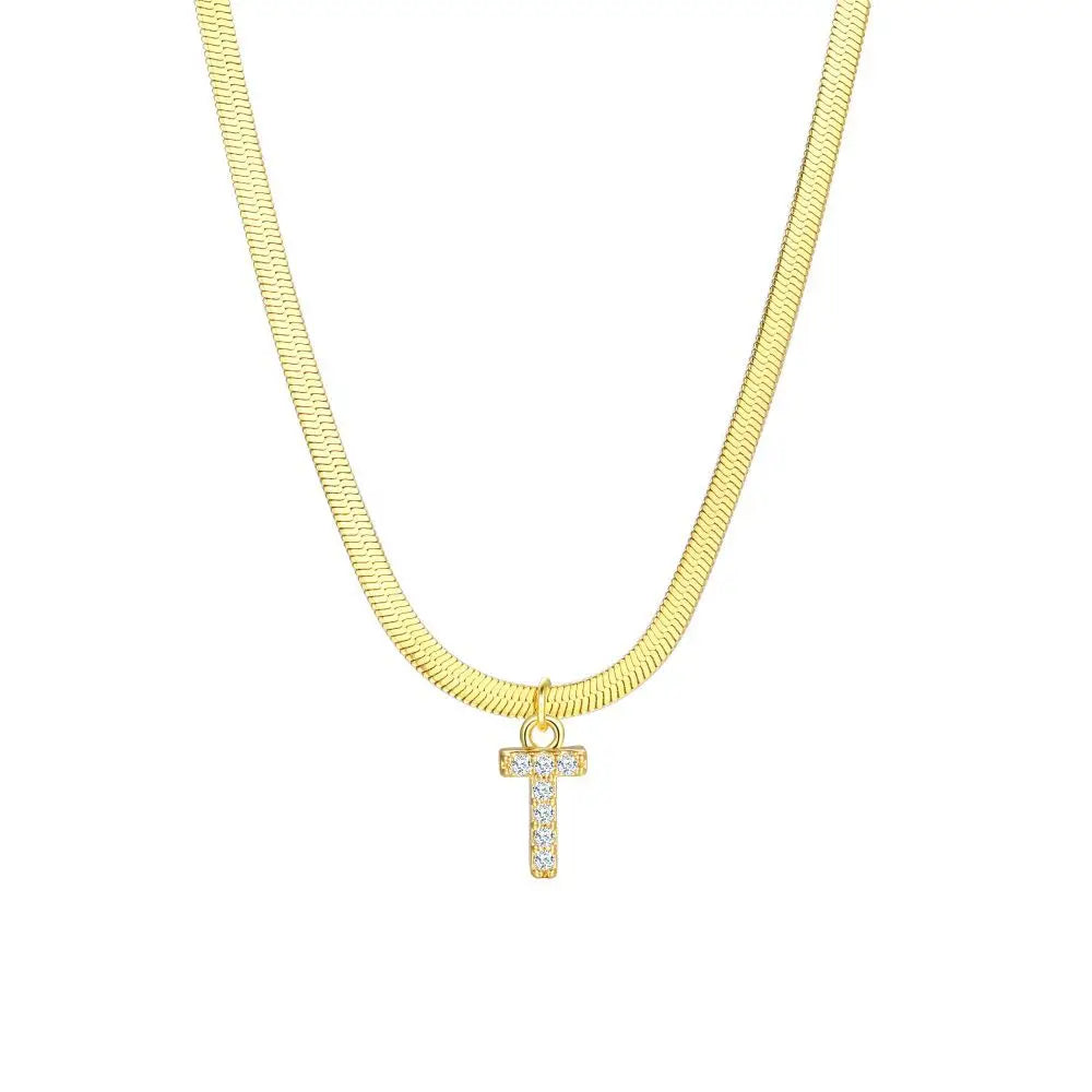 Dainty Letter Diamond Bar Chain Necklace