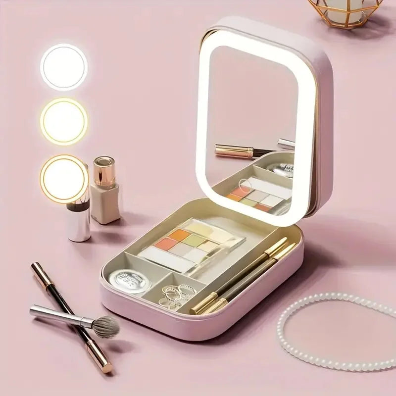 Portable 3 Color LED Makeup Mirror with Travel Case - Luxicro