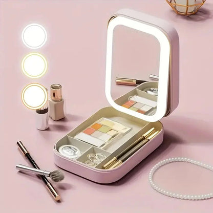 Portable 3 Color LED Makeup Mirror with Travel Case - Luxicro