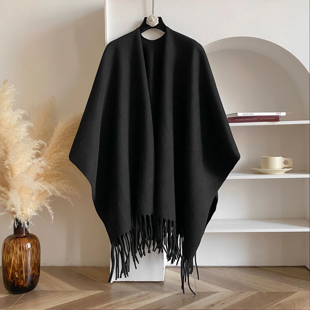 Soft Grey Acrylic Poncho Wrap