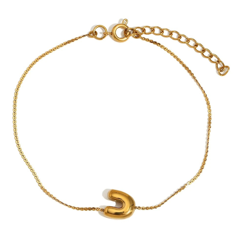 Dainty Personalized Letter Charm Bangle