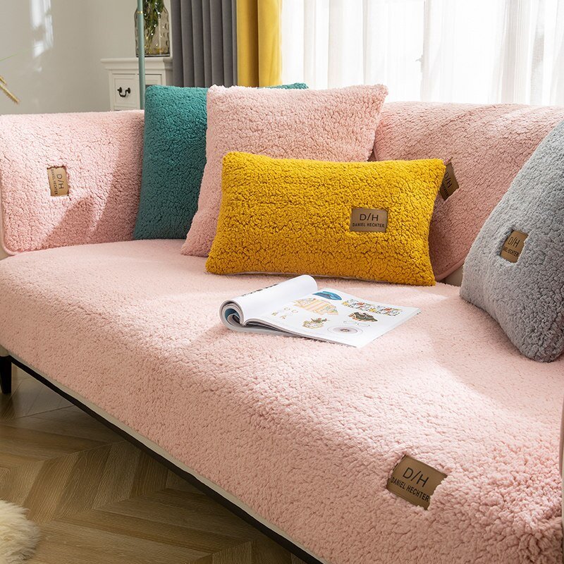 Plush Sofa Slipcover Set with Grip Mat and Pillow Covers