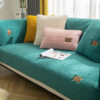 Plush Sofa Slipcover Set with Grip Mat and Pillow Covers