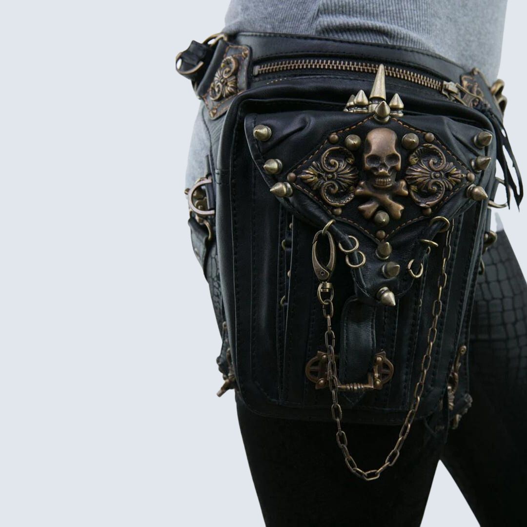 Edgy Black Crossbody Bag with Skull Print Tough Material - Luxicro