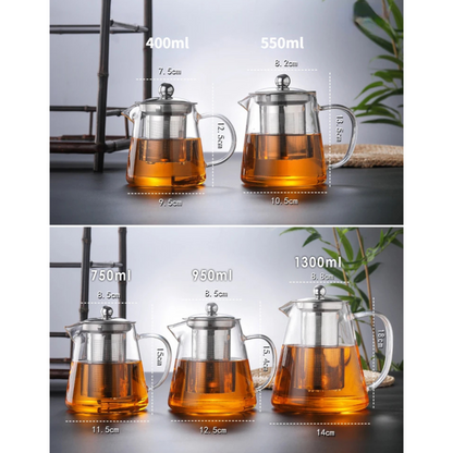 Luxury Glass Teapot with Stainless Steel Strainer