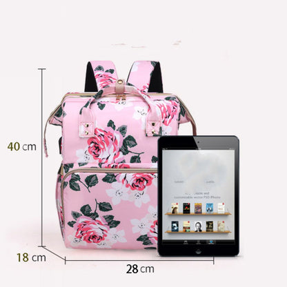 Stylish Floral Diaper Bag with Mosquito Net