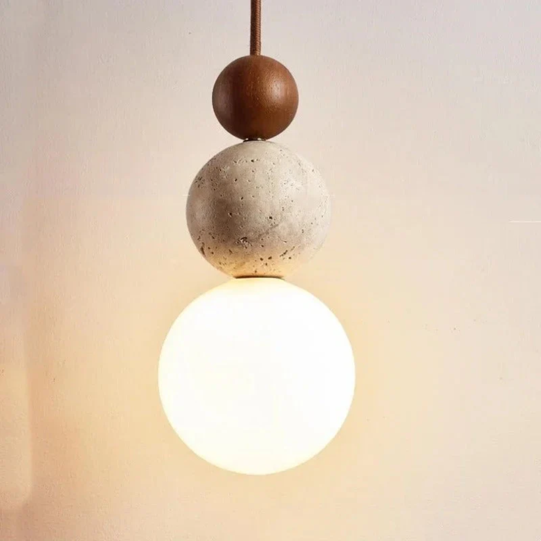 Rustic Wooden Hanging Stone Lamp - Luxicro