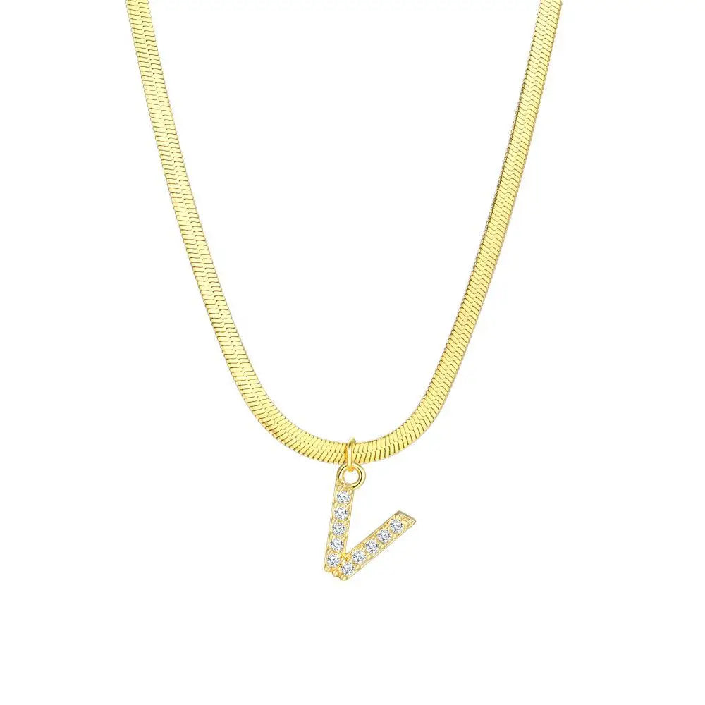 Dainty Letter Diamond Bar Chain Necklace