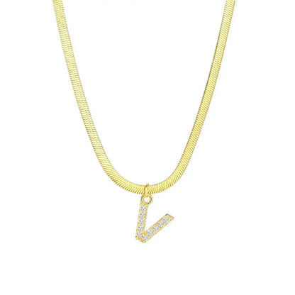 Dainty Letter Diamond Bar Chain Necklace