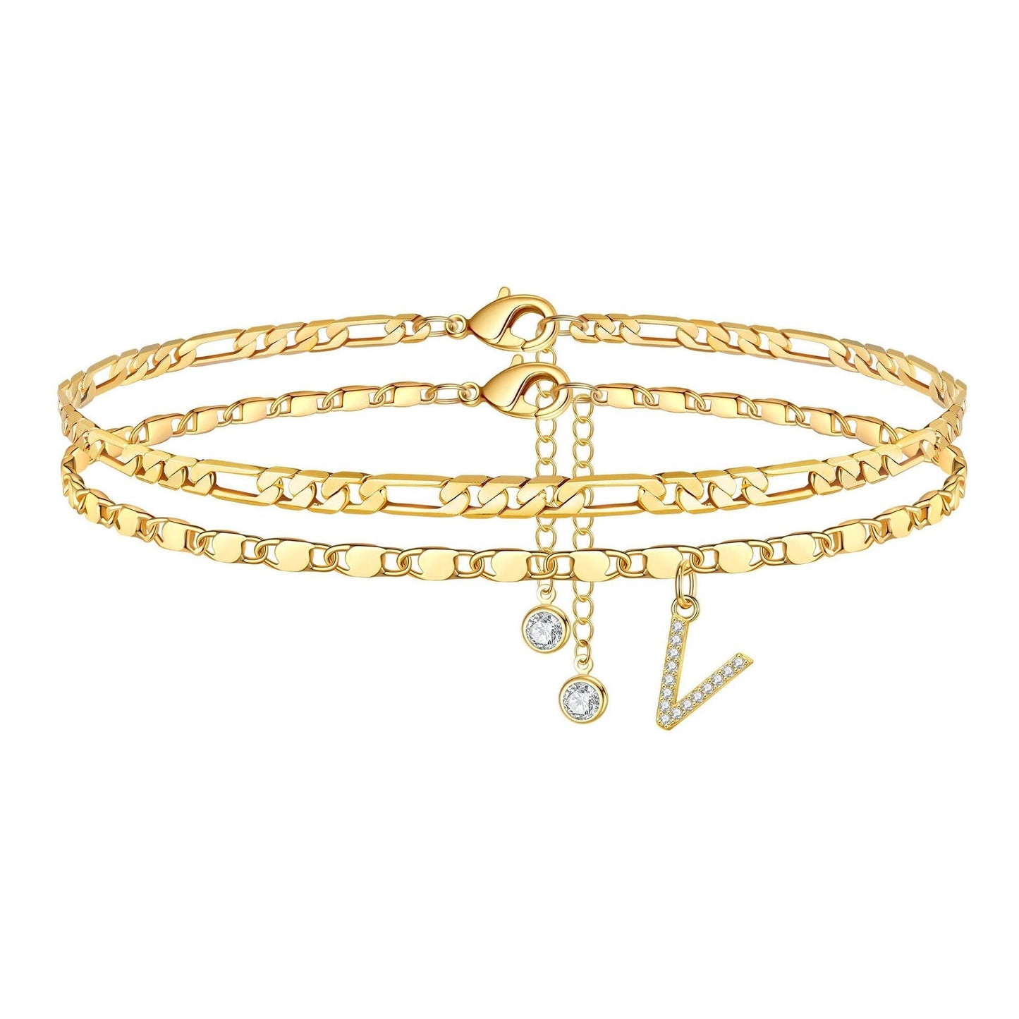 Custom Gold Monogram Anklet Necklace Set