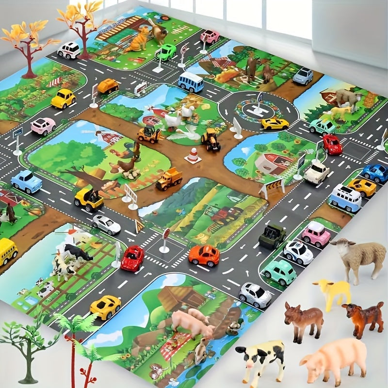 Fun Kids Playmat - Colorful Farm and Road Design - Luxicro