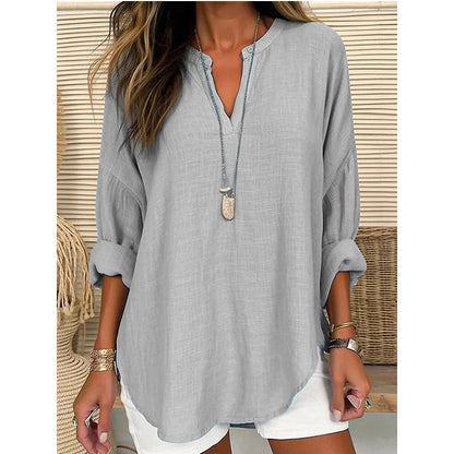 Comfortable V-Neck Cotton Blouse for Women