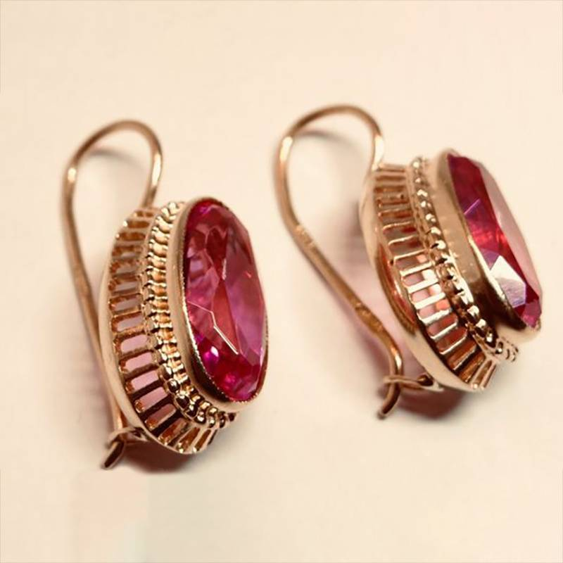 Luxurious Ruby Drop Earrings in Rose Gold - Luxicro