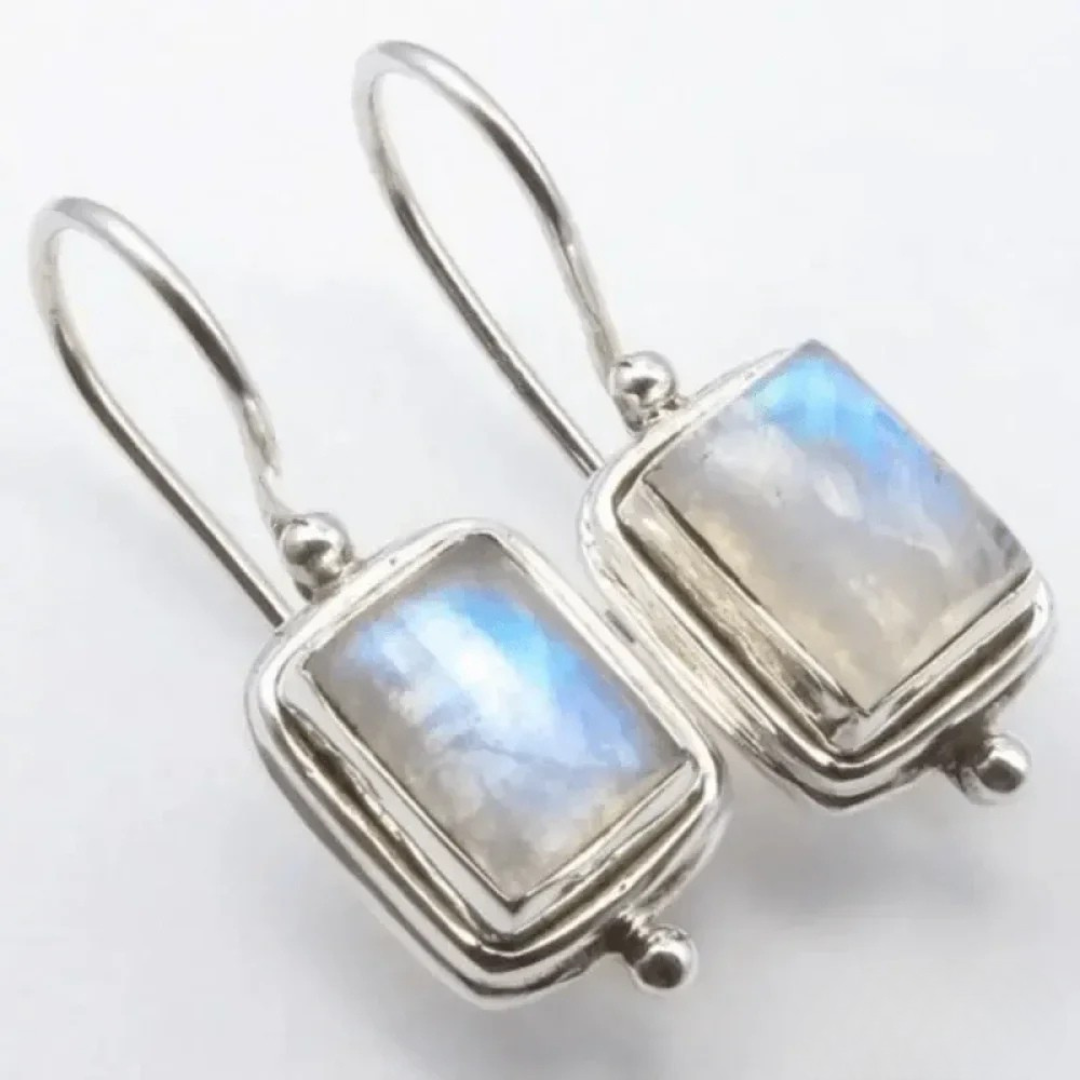 Classic Silver Moonstone Drop Earrings - Luxicro