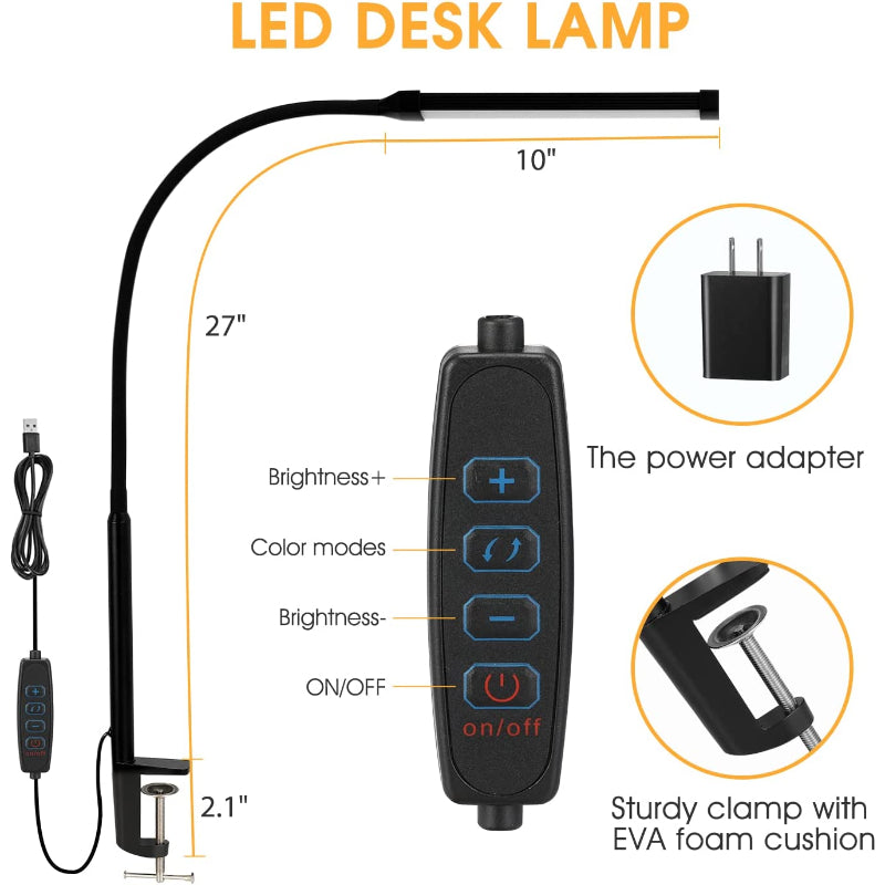 Bright Adjustable Desk Lamp with Clip-On Light