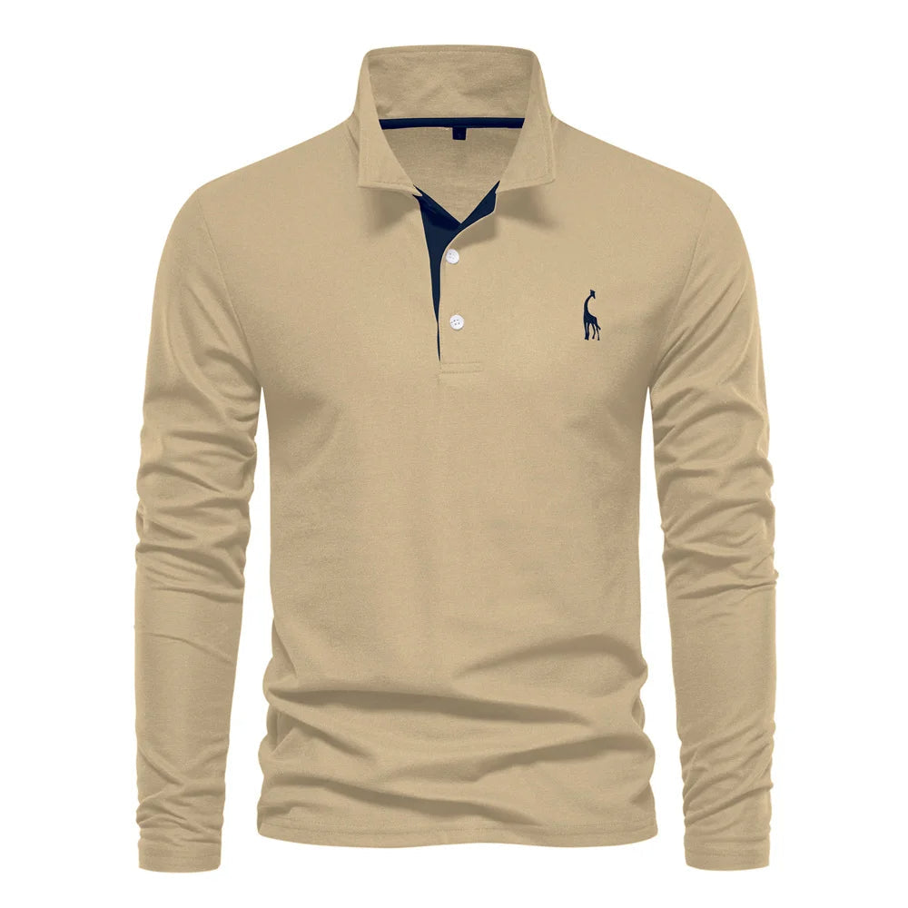 Comfortable Mens Long Sleeve Polo Shirt - Relaxed Fit Cotton