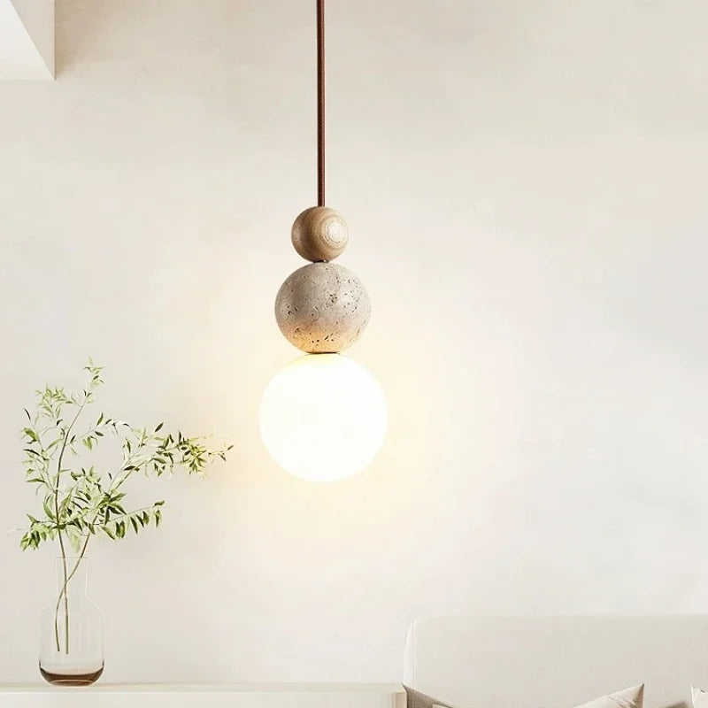 Natural Wood and Stone Hanging Light in Rustic Style - Luxicro