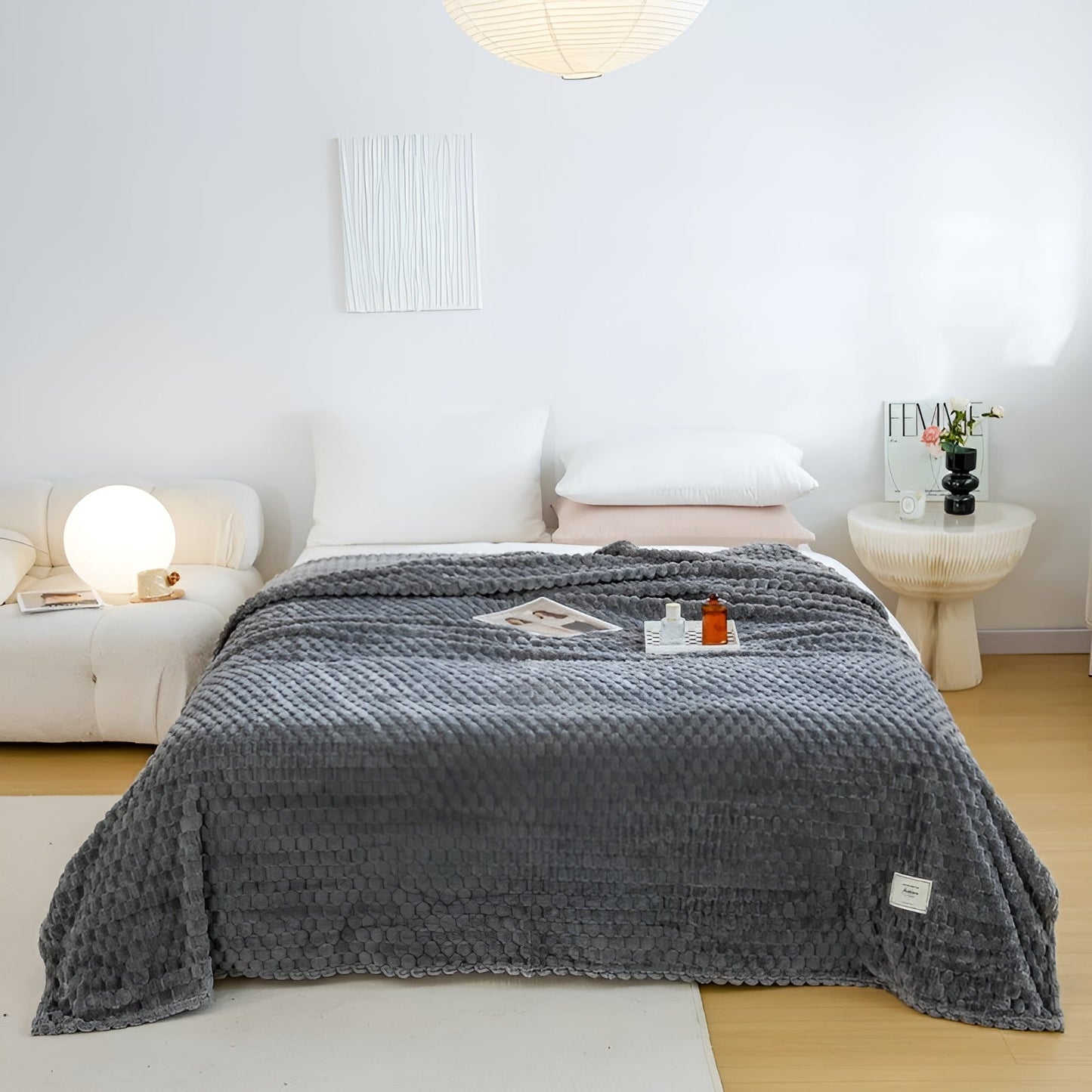 Cozy Grey Fleece Blanket Super Soft