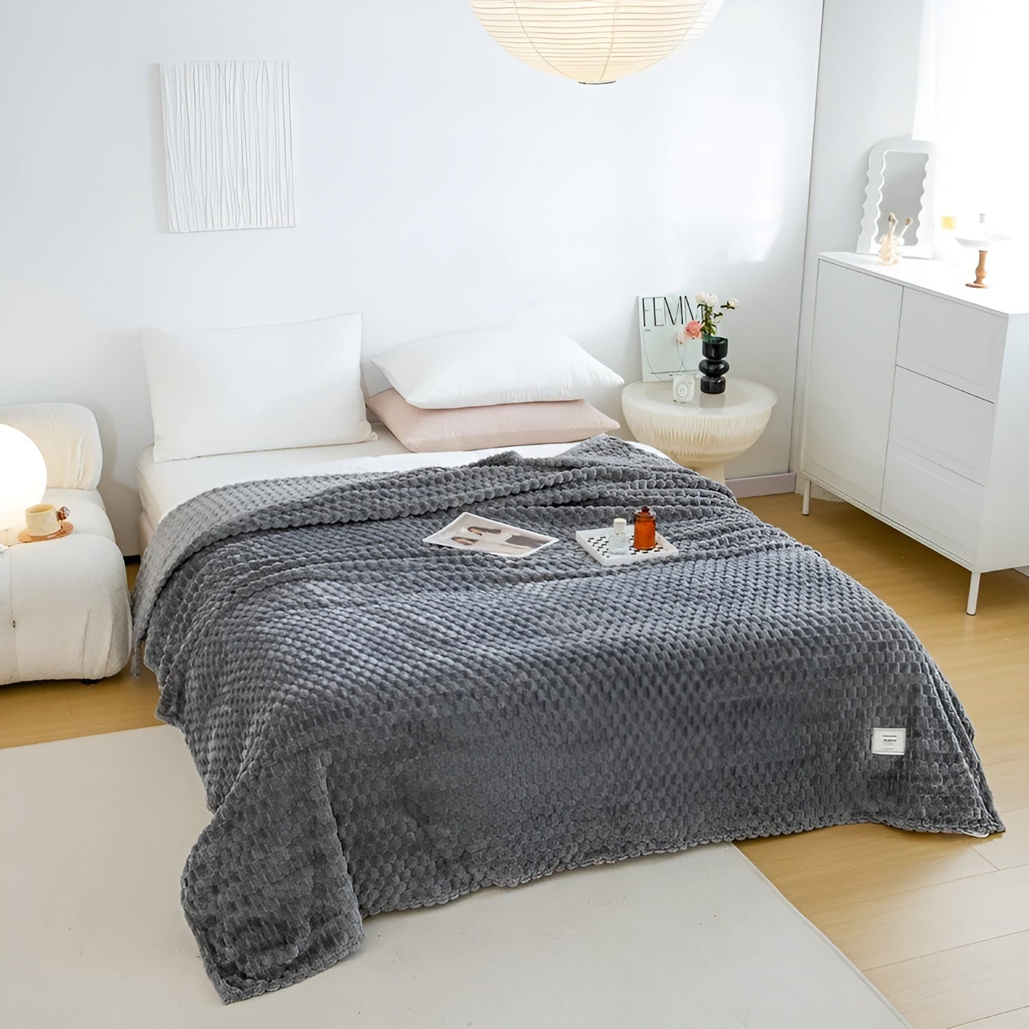 Cozy Grey Fleece Blanket Super Soft