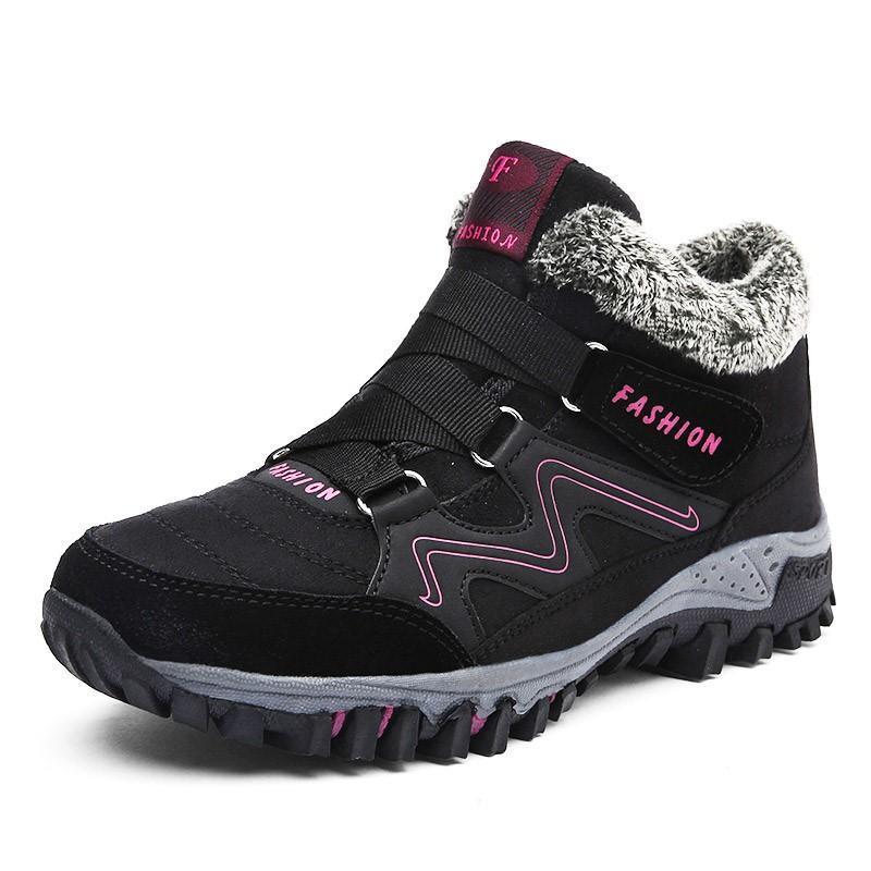 Warm Insulated Black Leather Ankle Boots for Women